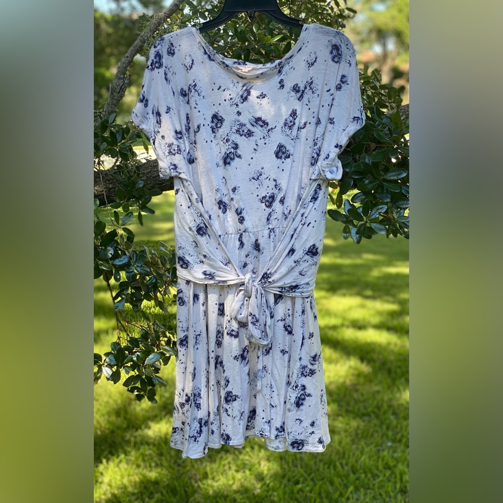Rebecca Taylor Linen Floral Tie Front Sash Dress Large